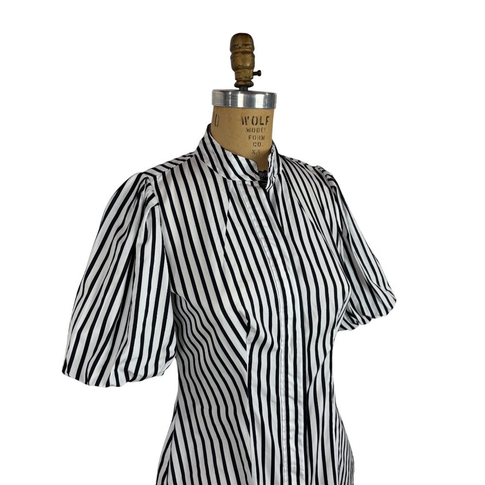 Banana Republic Stripe Top Womens Size Small Y2K Black White Striped Puff Sleeve - Picture 6 of 12
